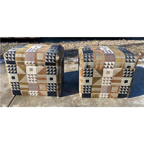 PAIR OF 80S STYLE GEOMETRIC PATTERN OTTOMAN