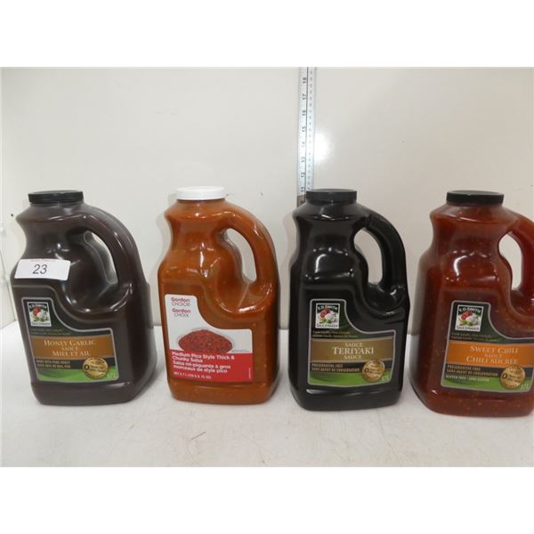 4x 3.7L jugs of honey garlic, salsa, teriyaki