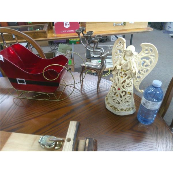 Sleigh ornament, angel ornament, deer candle