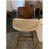 Image 2 : Wood High Chair, Eddy Bauer Baby Carrier & Vintage Melamine Baby Table/Chair