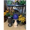 Image 2 : Huge Variety of Silk Flowers & Plants, Blue Garden Globe on Stand & Sunflowers in Lg Iridescent Blac
