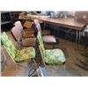 Image 1 : Vintage Table w 2 Green Chairs & 6 Brown Chairs (Require Reupholstering)