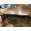Image 2 : Vintage Table w 2 Green Chairs & 6 Brown Chairs (Require Reupholstering)