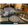 Image 1 : Silver Plated Platters, Cake Plate on Glass Stand, Goblets, Basket, Religious Plaque, Mini Samovar &