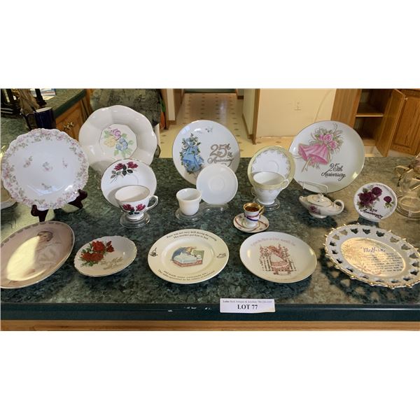 Teacups/Saucers, 40th Anniversary Ceramic Plate, Asst Plates incl Peter Rabbit, Lady Diana etc