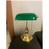Image 3 : Brass Desk Lamp w Green Shade, Pr Black Collapsible Storage Ottoman's (1 top need to be reupholstere