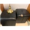 Image 7 : Brass Desk Lamp w Green Shade, Pr Black Collapsible Storage Ottoman's (1 top need to be reupholstere