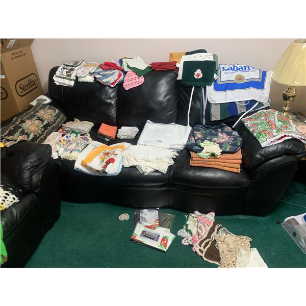 Massive Assortment of Doilies, Tablecloths, Handkerchief, Table Runners, Hand Towels, Aprons, Croche