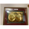 Image 2 : Framed Gold Foil World Map (Glass Cracked) & Brass Lamp w Shade