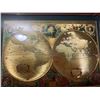 Image 3 : Framed Gold Foil World Map (Glass Cracked) & Brass Lamp w Shade
