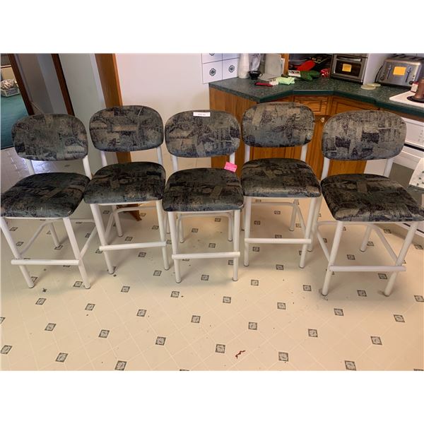 5 Kitchen Chairs Upholstered in Modern Charcoal & Beige Fabric - Like New