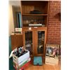 Image 1 : Wood & Glass Cabinet w 6 Shelves, Zenith VHS, Citizen DVD/VHS Combo, Gadget Tree Light-up CD Boom Bo