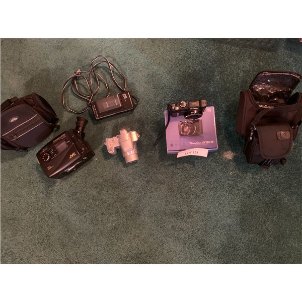 PowerShot SX160 IS Camera, Panasonic FZ7 Lumix Camera & JVC Compact VHS w Adapter