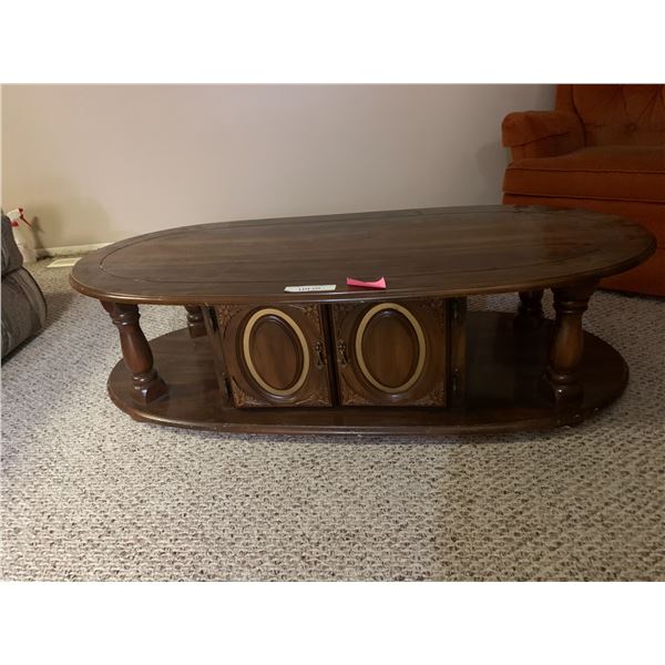 Vintage Oval Wood Coffee Table w Storage