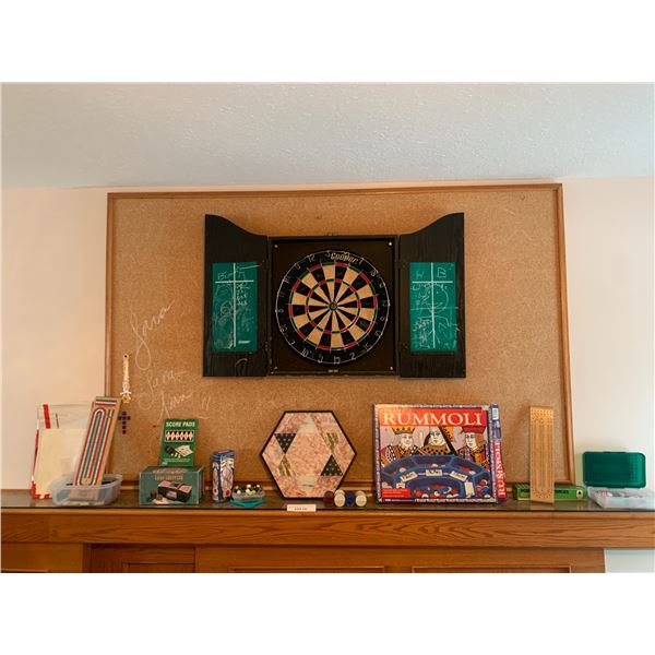Dart Board, Rummoli, Double Nine Dominos, Card Shuffler, Pick Up Sticks, Cribbage Boards & Marble Ch