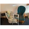 Image 1 : Wicker Chair, Metal Stool, Macrame Plant Holders, Slider Rocker Chair, & Step Ladder