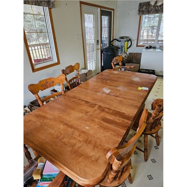 Wood Kitchen Table 6 Chairs w 2 Leaf Inserts