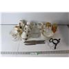 Image 1 : (6) Rosewood Tea Cups, (8) Rosewood Saucers, Cream & Sugar, Tea Cup & Saucer, Cutlery Knives, Glass 