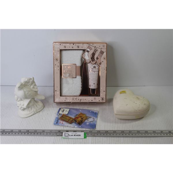 Foot Care - Ceramic Heart Dish - Paintable Bird Ornament - Religious Key Chans