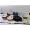 Image 1 : Dishes Lot: (3) Blue Glasses, (2) Clear Glass Mug, Clear Flower Vase, Pizza Cutter, (10) Bowls, (11)