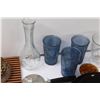 Image 3 : Dishes Lot: (3) Blue Glasses, (2) Clear Glass Mug, Clear Flower Vase, Pizza Cutter, (10) Bowls, (11)