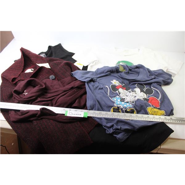 Ladies Sweater (tags on size med) - Cool T-Shirt (size med) - Mickey Mouse T -Sask Rider T - Long Sl