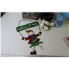 Image 4 : Wall Hanger Sayings - Tin Welcome Sign - Box of Christmas Cards - Brown Glass Decanter - Misc. Items