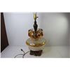 Image 10 : Vintage Lamp - Glass & Metal w/Amber Glass Crystals (working)