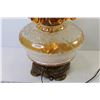 Image 4 : Vintage Lamp - Glass & Metal w/Amber Glass Crystals (working)
