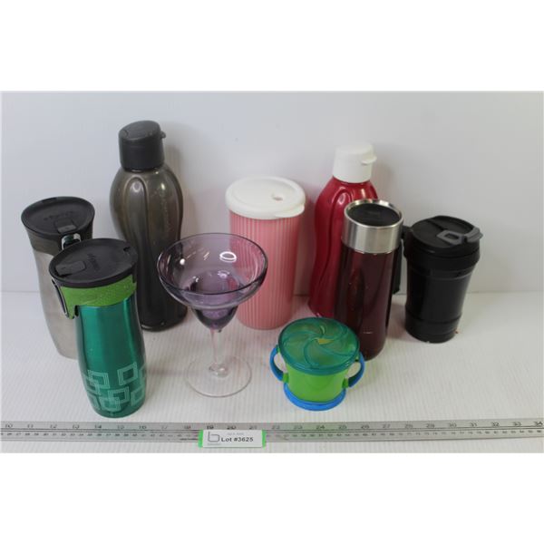 (8) Assorted Travel Cups + Misc.