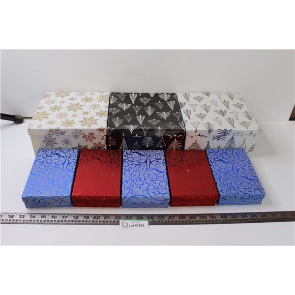 (3) Christmas Gift Boxes (8.5 x4.5 ) (5) Christmas Boxes (7' x4 x2 )