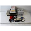 Image 1 : Cassette Tapes, Tiered Carrying Case, Books, Glues, Clamp, Mobile Power Inverter, Salt & Pepper Shak