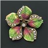Image 2 : Antique Art Nouveau 10k Gold Diamond Seed Pearl Enamel Flower Petal Brooch Pin