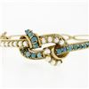 Image 2 : Vintage 14K Yellow Gold Turquoise Beads & Pearl Double Knot Open Bangle Bracelet