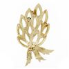 Image 3 : Vintage Large 14K Gold 1.3 ctw Sapphire Pearl Open Textured Flower Leaf Brooch P