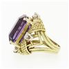 Image 6 : Large Vintage 18K Gold Amethyst & Diamond Twisted Wire Open Work Cocktail Ring