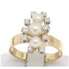 Image 3 : Vintage 14k Yellow Gold Pearl Diamond Accents Halo Elongated Dinner Ring Sz 7.5