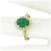 Image 6 : 14k Yellow Gold 1.59 ctw FINE Oval Emerald Solitaire & Round Diamond Halo Ring