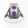Image 6 : 14K White Gold 1.80 ctw Amethyst & Diamond Filigree Etched Milgrain Platter Ring
