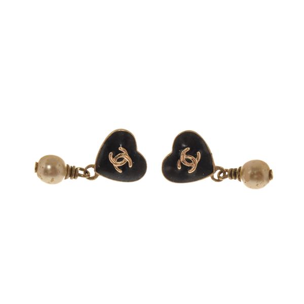 Chanel CC Dangle Pearl Earrings