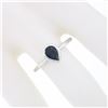 Image 3 : Simple Petite 14k White Gold 0.70 ctw Bezel Pear Dark Blue Sapphire Solitaire Ri