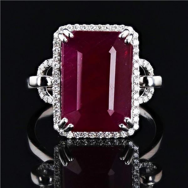 7.59 ctw UNHEATED Ruby and 0.21 ctw Diamond 18K White Gold Ring (GIA CERTIFIED)