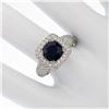 Image 4 : 18K White Gold 3.93 ctw GIA No Heat Cushion Sapphire Diamond Halo Engagement Rin