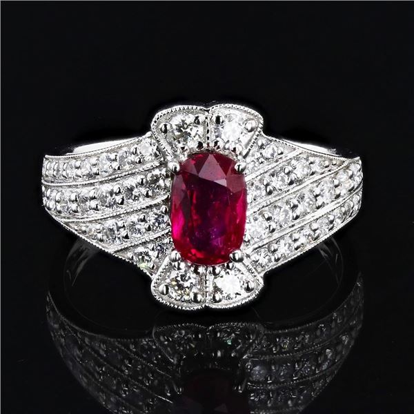 1.02 ctw UNHEATED Ruby and 0.79 ctw Diamond 18K White Gold Ring (GIA CERTIFIED)