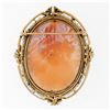 Image 2 : Large Vintage 14k Yellow Gold Carved Shell Cameo Pearl Frame Halo Brooch Pendant