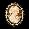 Image 3 : Large Vintage 14k Yellow Gold Carved Shell Cameo Pearl Frame Halo Brooch Pendant