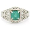 Image 4 : Platinum 1.04 ctw Radiant Emerald & Diamond Milgrain Filigree Etched Cocktail Ri