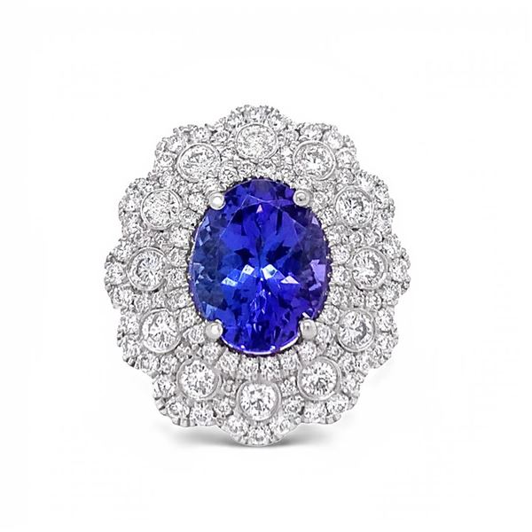3.76 ctw Tanzanite and 1.74 ctw Diamond Platinum Ring