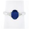 Image 2 : 18K White Gold 2.21 ctw GIA Oval Sapphire & Trillion Diamond 3 Three Stone Ring