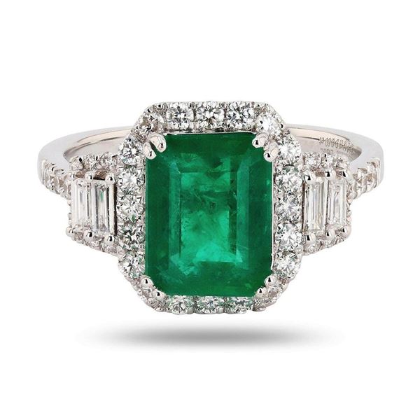 2.18 ctw Emerald and 0.60 ctw Diamond 18K White Gold Ring